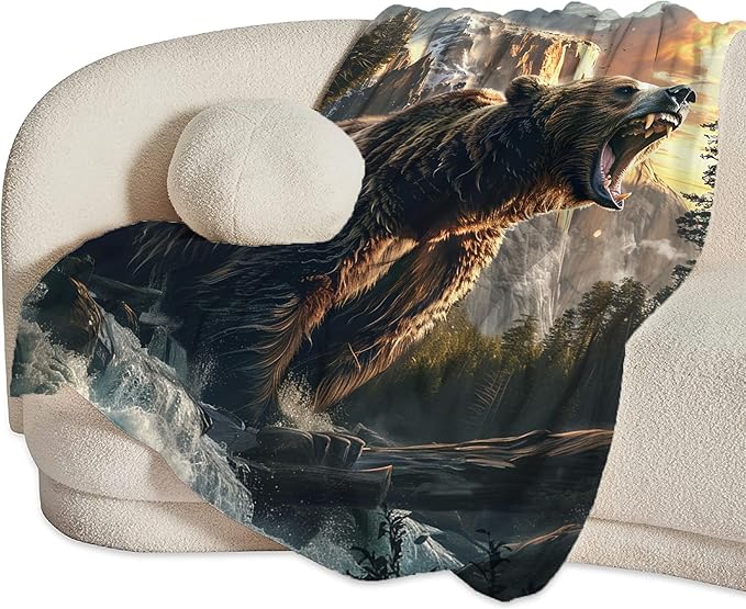 Bear Blanket Throw for Cabin Decor - Soft Warm Cozy Fleece for Girls, Boys, Men, Women, Kids, Adults - Couch, Sofa, Bed - 50"x40"
