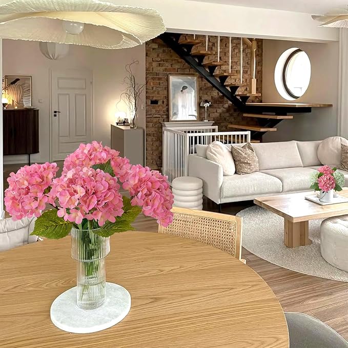 Light Pink Faux Hydrangea Flowers for Decoration,4Pcs 20" Real Touch Lifelike Faux Flowers, Full Fake Artificial Hydrangeas with Stems for Bouquet Table Centerpieces Spring Home Decoration