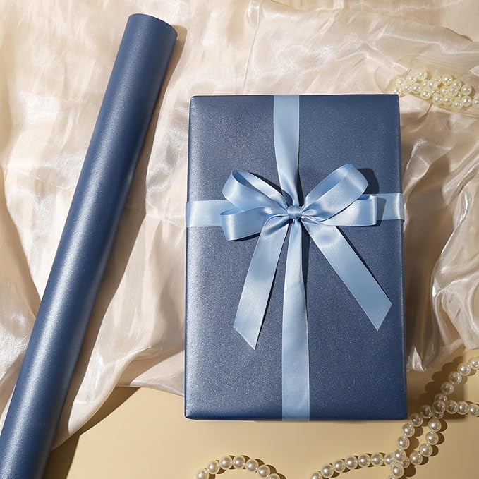 LaRibbons Blue Wrapping Paper, 30 Inch x 33 Feet, Solid Color Pearly-Lustre Christmas Gift Wrap Paper Junbo Rolls, Perfect for Holiday, Wedding, Valentine's Day, Birthday