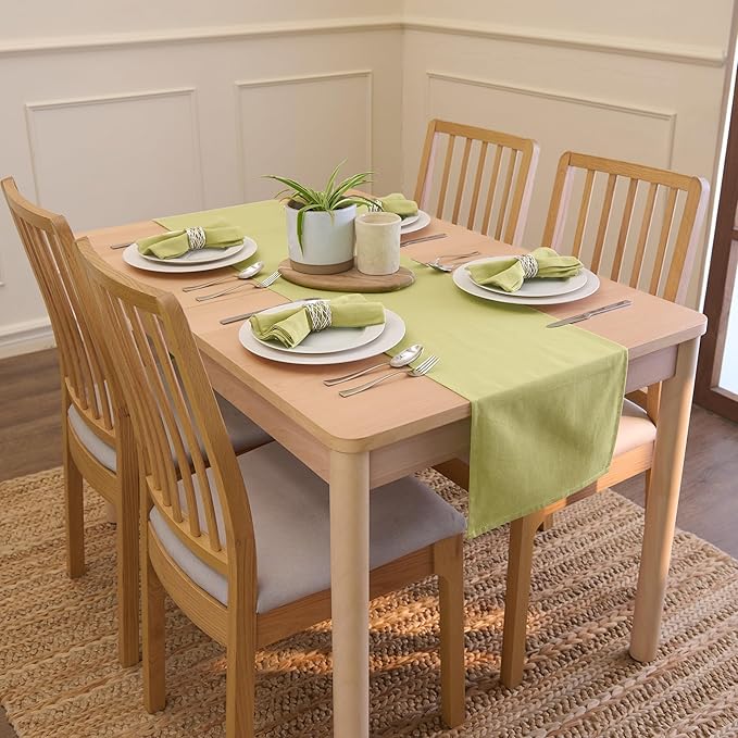 Encasa XO Table Runner 13"x48" Long | Cotton Canvas Fabric | Sage Green Solid Color | Machine Washable & Durable