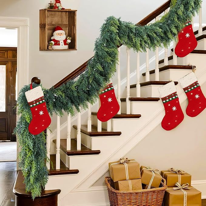 16 Ft Christmas Cedar Garland, Realistic Faux Pine Garlands, Green Artificial Greenery Garland for Winter Home, Mantle, Fireplace, Indoor, Outdoor Christmas Decorations (1Pcs)