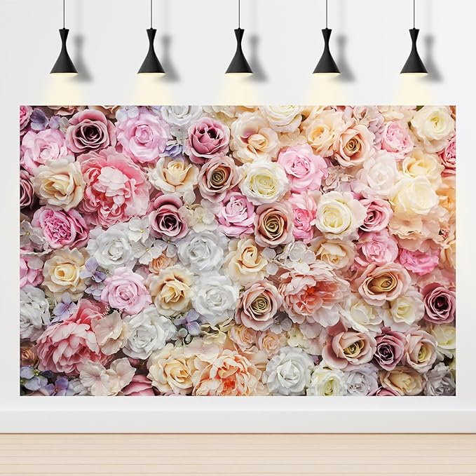 Roses Flowers Backdrop Valentines Day Pink Red Rose Photography Background Various Floral Roses Backdrop Decors for Birthday Wedding Baby Shower Anniversary Children Adults Studio Backgrounds 8x6ft
