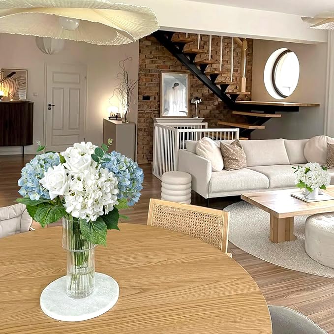 Hydrangea Artificial Flowers, 4Pcs 20" Ivory White Lifelike Latex Silk Real Touch Faux Hydrangea Flowers, Artificial Hydrangeas Bouquet for Wedding Centerpieces Tables Party Home