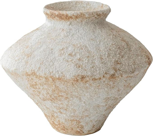 Handmade Rustic White Ceramic Vase Decorative Flower Vase, Textured Pottery Vase for Centerpieces, Kitchen, Living Room, Bedroom Decor Gifts