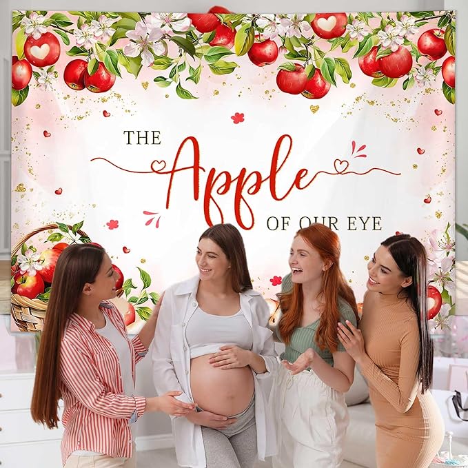 MEHOFOND Fall Apple Baby Shower Photography Backdrop - Apple of Our Eye - Red - Polyester - 8x6ft