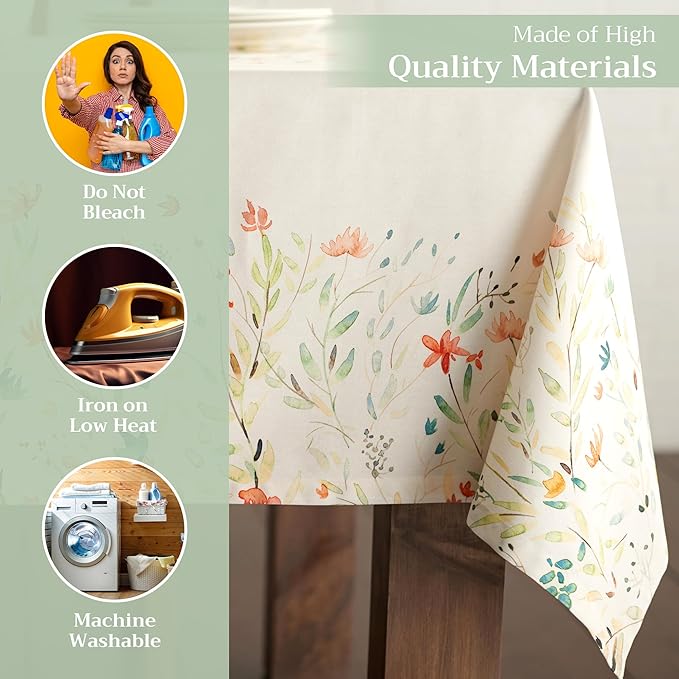 Maison d' Hermine Table Cloth Rectangle Table 100% Cotton 60 x 60 Inches Tablecloth Reusable Decorative Everyday Use for Dining Room, Farmhouse, Home, Party, Festive & Wedding Spring Summer - Colmar