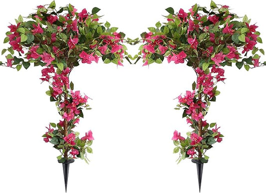Damomo 4 Feet Artificial Bougainvillea Trees, Fake Bougainvillea Flowers Plant with Ground Spike, Outdoor Faux Azalea Blooming Plants 2 Packs for Decor Front Porch Indoor or Home Office (47 inch)