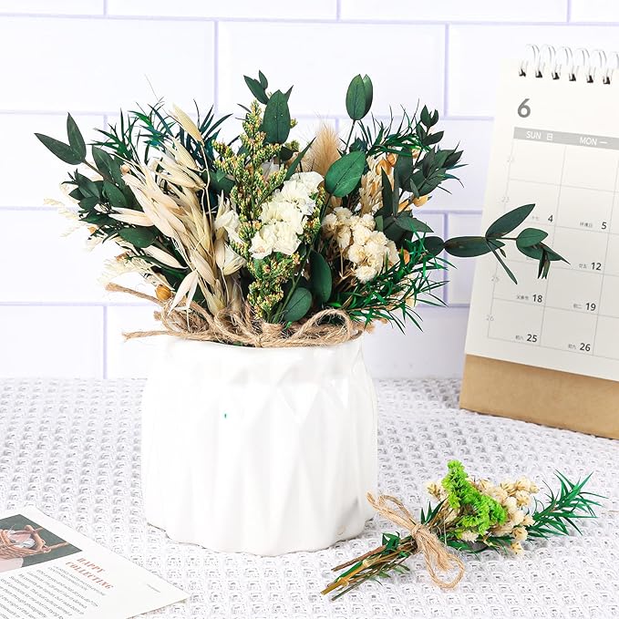 VAIPI 10 Pack Dried Flower Bouquets Green Series Natural Dried Plant with Stem Mini Flower Bundles Artificial Eucalyptus for Vase, DIY, Farmhouse Decor,Wedding Crafts,Home Party Fake Plant Decor