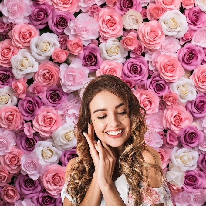 Pink Red Roses Backdrop Flowers Floral Wall Photography Background Baby Shower Wedding Birthday Party Banner Anniversary Decorations Girls Children Adults Portrait Video Studio Prop 10x6.5ft