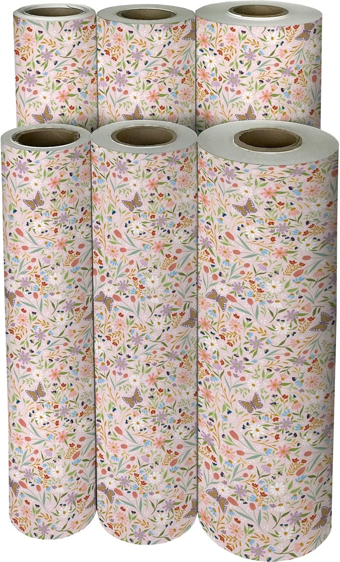 Jillson Roberts Bulk Gift Wrap, Everyday Gift Wrapping Supplies, Delicate Floral 1/4 Ream 208 feet x 30 inches