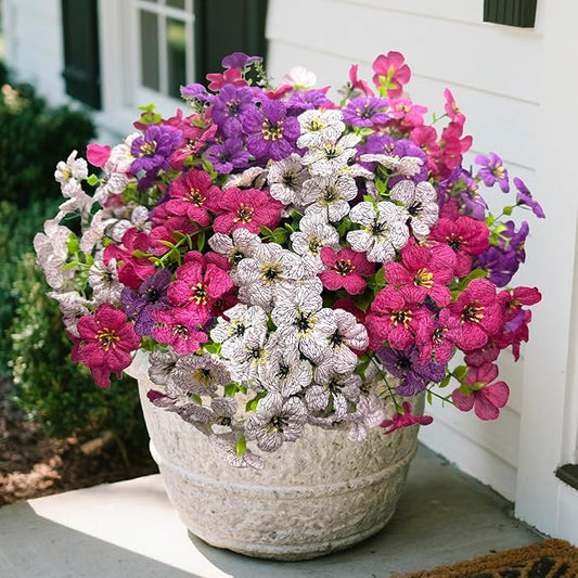 12 Bundles Daisy Artificial Flowers for Outdoors with Eucalyptus - UV Resistant Fake Flowers Outside for Hanging Basket Planter Window Box, Realistic Silk Faux Plants for Porch Garden Patio Home Decor