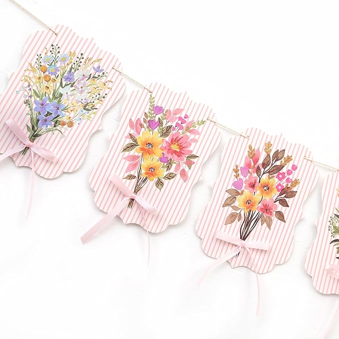 Floral Baby Shower Decorations Garland - Baby in Bloom Bow Banner, Flowers Baby Clothes Banner for Gender Reveal, 1st Birthday, Anniversary Party Backdrop