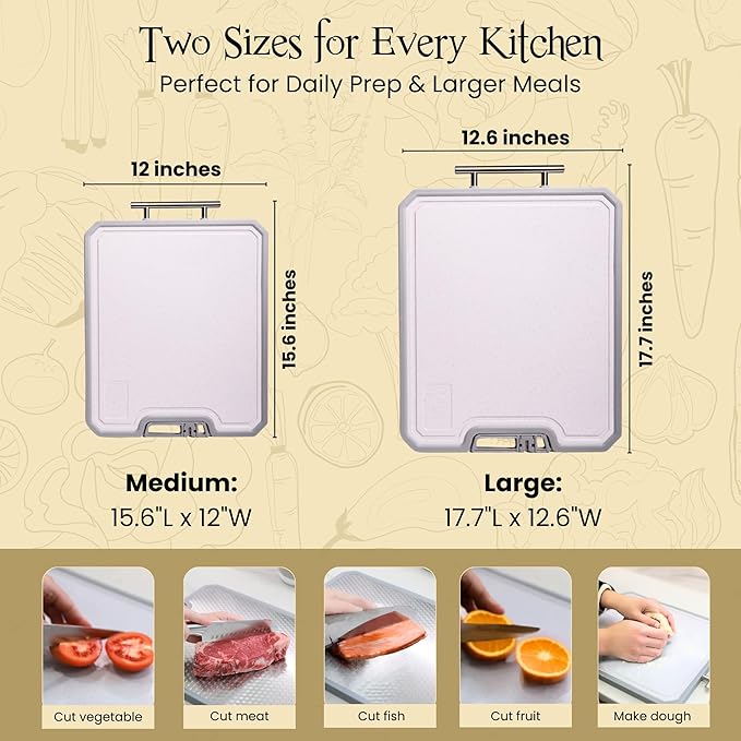 Stainless Steel Cutting Board, Double-Sided 304 Stainless Steel & PP, Built-In Knife Sharpener, Non-Slip Juice Groove, Dishwasher Safe Steel Cutting Boards For Kitchen, Medium (15.6" x 12")