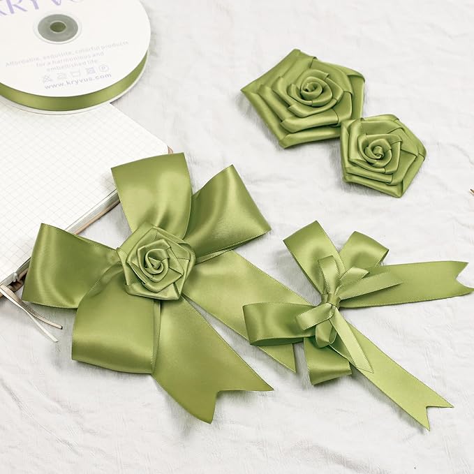 Moss Green Satin Ribbon, Double Faced 1-1/2 Inch X 50 Yards Moss Green Ribbon, Premium Satin Ribbon for Gift Wrapping, Crafts, Hair Bow Making, Sewing, Flower Bouquet, Wedding Party Decor