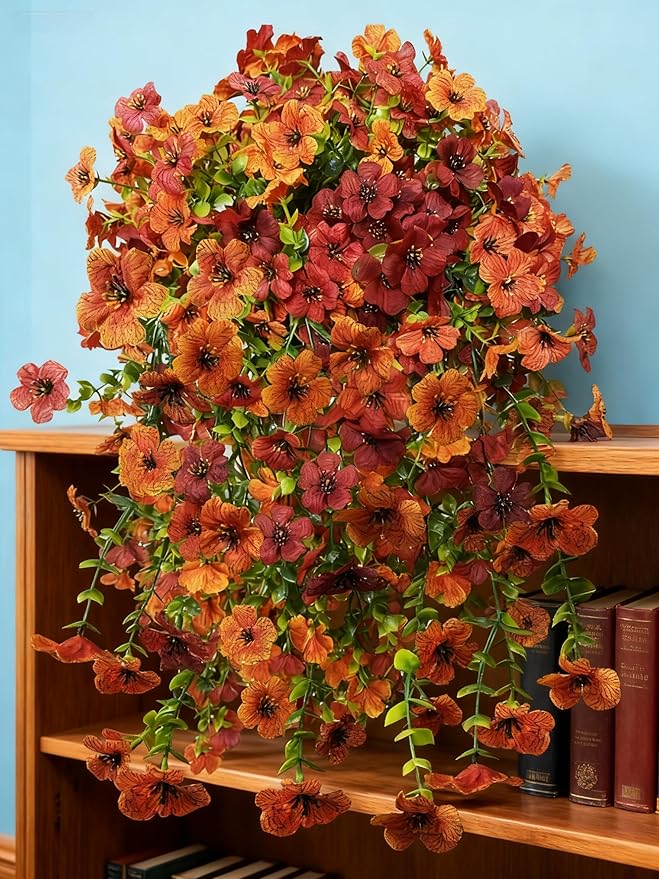 NASAMA 2PCS UVresistant Silk Artificial Flowers Realistic Daisies Hanging Porch Courtyard Window Display Store Garden Decoration Festival Outfit (Green Orange Brown)