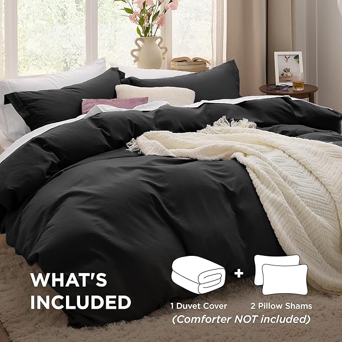 Bedsure Black California King Duvet Cover - Prewashed Cotton-Like Extra Soft Bedding Set, Includes 1 Cal King Duvet Cover 104x98 Inches with Zipper Closure & 2 Pillow Shams, Comforter Not Included