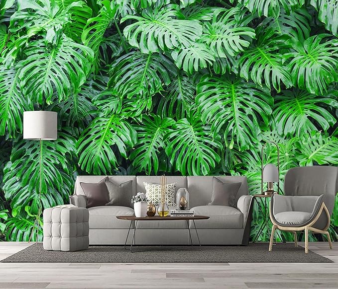 Tropical Botanical 3D Wallpaper Bedroom Green Leaf Plant Monstera murals Aesthetic Room Decor Living Room tv Background Large Wall Mural - 91"x65" Not Peel and Stick