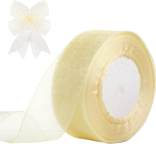 1-1/2 Inch x 50 Yards Sheer Organza Ribbon Chiffon Ribbon for Gift Wedding Flower Bouquet Wrapping Decorations Crafts (Ivory Cream)