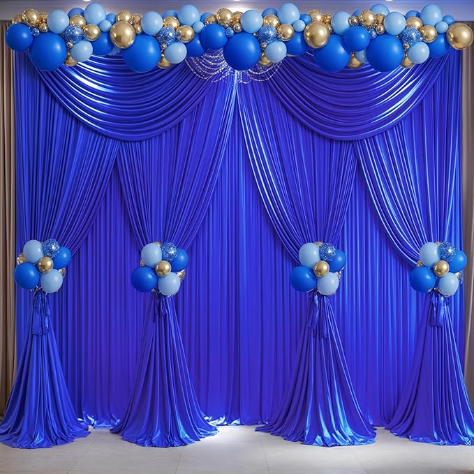 Wish Care Royal Blue Backdrop Curtains - 6 Panels, Wrinkle-Free, Polyester, Photography Drapes for Baby Shower, Birthday Party, Photo Background Backdrop Stand - 24 X 10FT (Royal Blue)