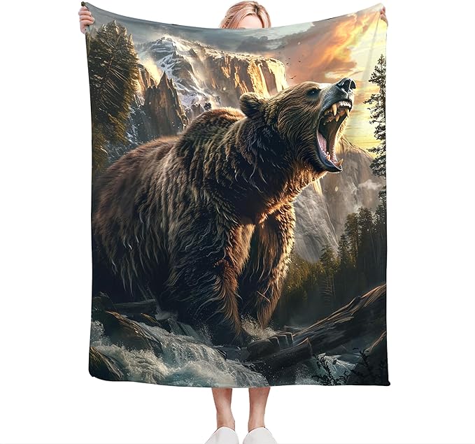 Bear Throw Blanket - Cabin Decor Gifts for Girls, Boys, Men, Women, Kids, Adults - Soft Warm Cozy Fleece for Couch, Sofa, Bed - 60"x50"