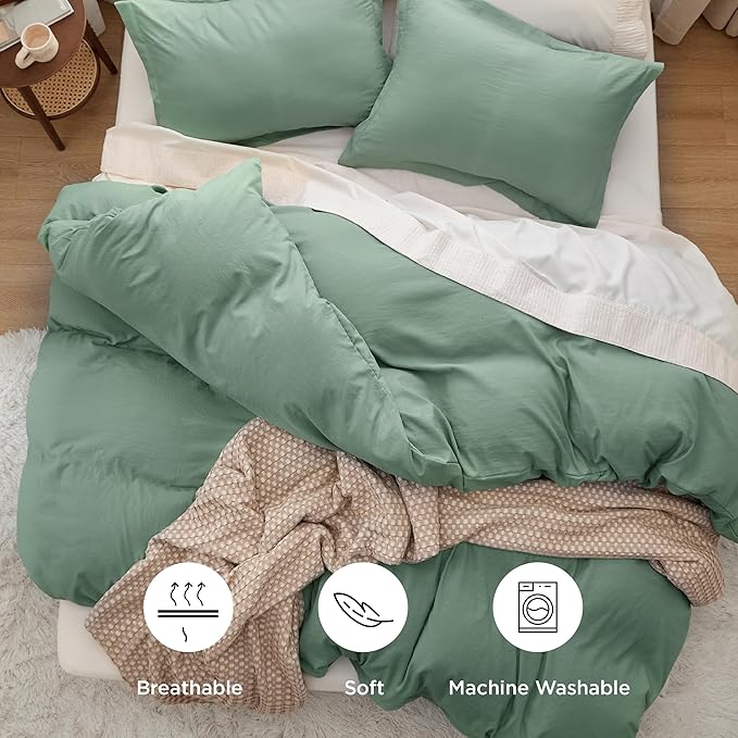 Bedsure Sage Green Duvet Cover Queen Size Only - Prewashed Extra Soft All Season Bedding, Includes 1 Duvet Cover 90x90 Inches with Zipper Closure, Comforter Not Included