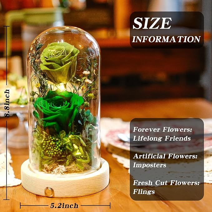 Preserved Roses & Fresh Flowers Bouquet – Gift for Women, Roses That Last Forever, Flowers for Delivery Prime, Green Roses – Birthday, Mother’s Day & Christmas