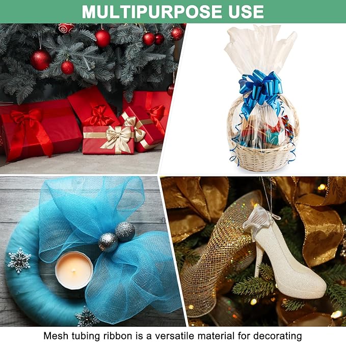 Mesh Tube Ribbon 25 Yards, 10mm Elastic Fabric Ribbons Mesh Tubing for Crafts/Gift Wrapping/Flower Bouquets/Wedding/Birthday/Holiday/Wreaths Christmas/Decoration[White]