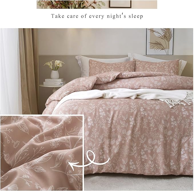 HighBuy Vintage Mauve Comforter Set Full - Garden Floral Fluffy Girls Bedding - Boho Chic Flower All Season Botanical Comforter With 2 Pillowcases