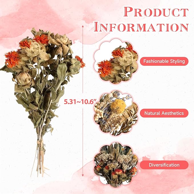 11 Kinds of Dried Flowers for Crafts Bulk DIY Natural Multi-color Dried Pampas Grass Lavender Forget Me Not Babys Breath with Stems Dry Flower Bouquets with Hemp Rope for Home Decor Floral Arrangement