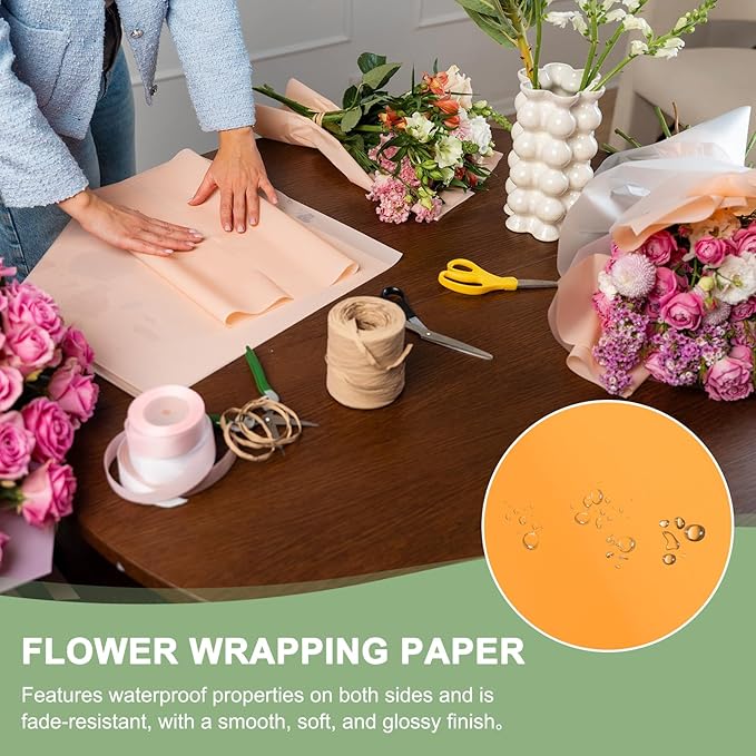 PATIKIL 22.8 x 22.8 Inch Flower Wrapping Paper, 20 Pcs Iridescent Double Sided Florist Bouquet Packaging Waterproof Florist Supplies DIY Crafts Gift Packaging Gift Box Wedding, Yellow