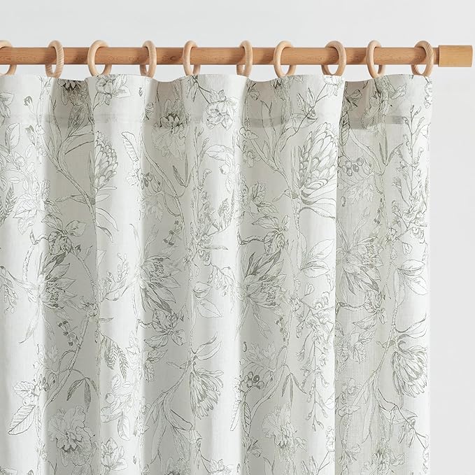 jinchan Floral Curtains 108 Inch Length Charcoal Grey Flower Linen Farmhouse Curtain for Living Room French Country Vintage Curtain Rod Pocket Curtains Set 2 Panels Gray Floral Printed
