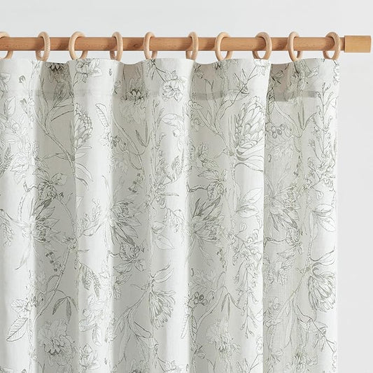 jinchan Floral Curtains 90 Inch Length Charcoal Grey Flower Linen Farmhouse Curtain for Living Room French Country Vintage Curtain Rod Pocket Curtains Set 2 Panels Gray Floral Printed