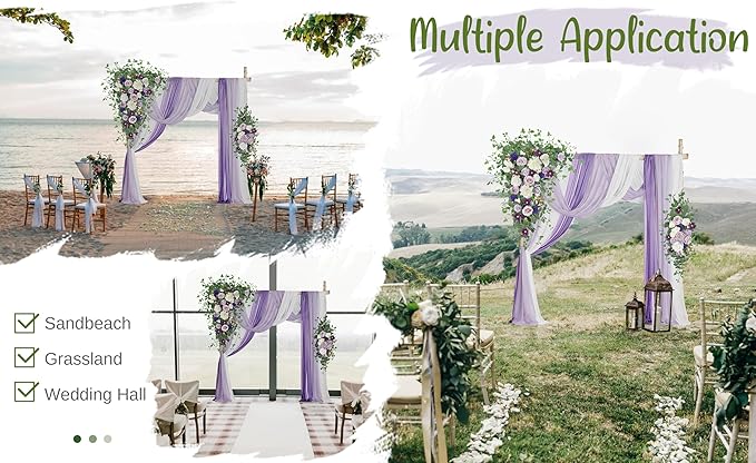 Wedding Arch Flowers with Drapes Kit (Pack of 5) - 2pcs Artificial Lilac & Cream Deluxe Swag with 3pcs Hanging Drapes for Wedding Ceremony Arbor Reception Backdrop Rose Floral Decorations