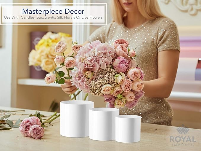 Royal Imports Flower Acrylic Vases Cylinders - Decorative Centerpiece Display for Home or Wedding - Non Breakable Plastic, 5" - White