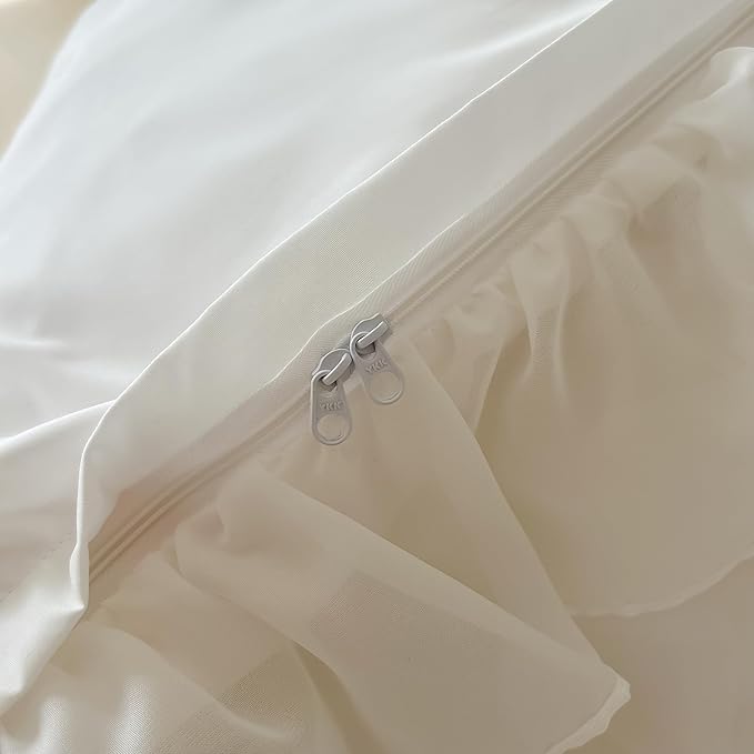Girls Lace Bedding,Full Comforter Cover Set, Chic Ruffled Duvet Cover with Lovely Bow,Princess Style 1 Duvet Cover with 2 Pillowcases, No Comforter-White,Full Size