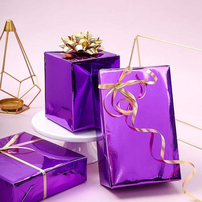 RUSPEPA Purple Metallic Wrapping Paper - Solid Color Paper Perfect for Halloween, Birthday, Christmas, Baby Shower - 17 Inches X 32.8 Feet