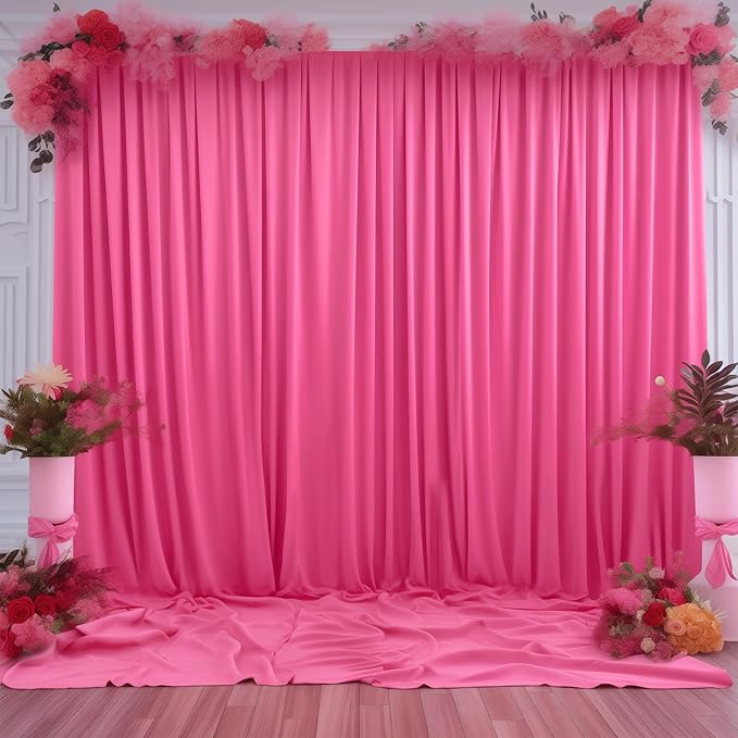 Hot Pink Backdrop Curtain 8 Panels-Wrinkle-Free Polyester Photography Drapes for Wedding Party Photo Background Decorations- 32 X10FT (Hot Pink)