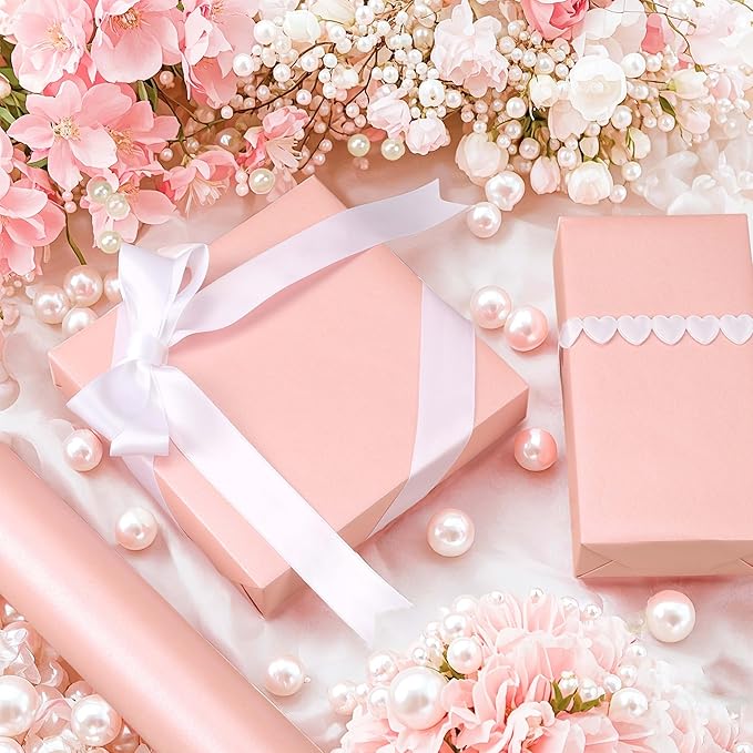 LaRibbons Pink Wrapping Paper, Mini Roll-17 Inch x 40 Feet, Solid Color Pearly-Lustre Gift Wrapping Paper Rolls for Wedding, Christmas, Valentine's Day, Birthday, Bridal Shower