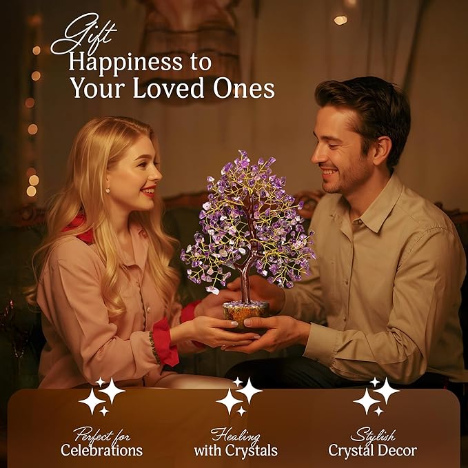 Amethyst Crystal Tree - Bonsai Trees, Balancing Tree, Crystal Gifts for Women, Crystal Tree for Positive Energy, Crytals and Gemstones, Good Luck Home Decor Tree of Life Seven Chakra Healing Stones