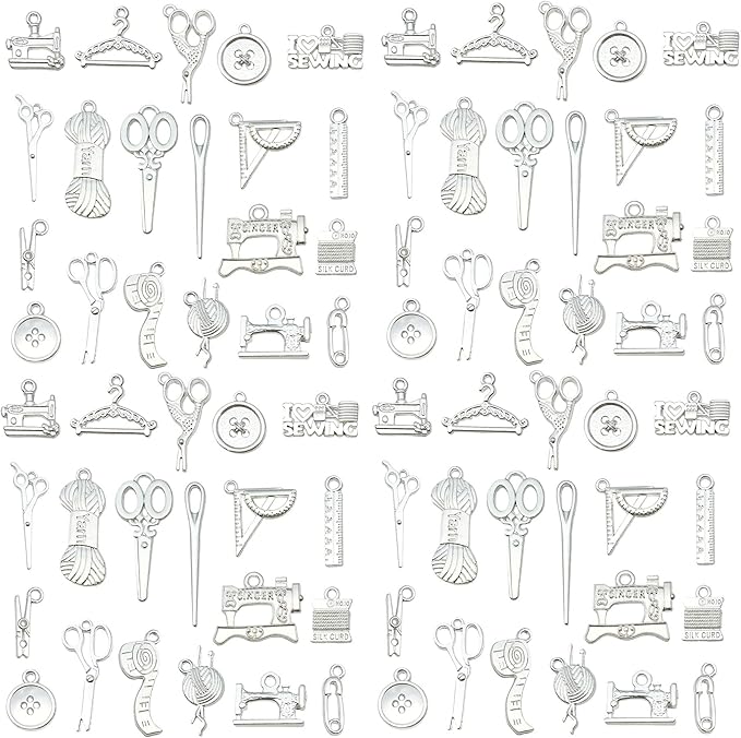 WOCRAFT 60pcs Bright Silver Sewings Charms Bracelet Charms for Jewelry Making Sets DIY Necklace Bracelet Keychain Crafting Charms Kit Craft Supplies (SN915)