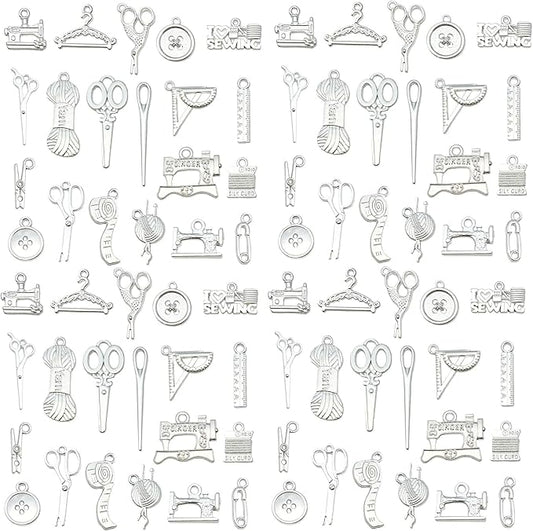WOCRAFT 60pcs Bright Silver Sewings Charms Bracelet Charms for Jewelry Making Sets DIY Necklace Bracelet Keychain Crafting Charms Kit Craft Supplies (SN915)
