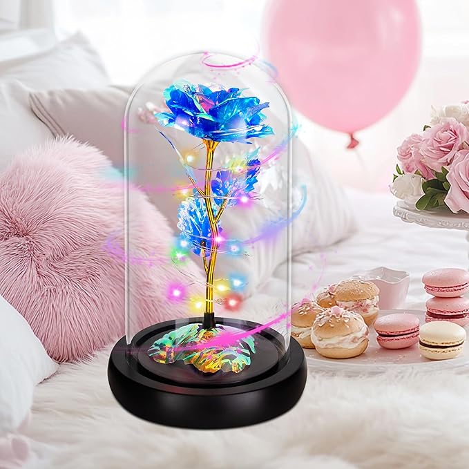 Childom Christmas Rose Gifts for Women,Birthday Gifts for Women Mom Christmas,Flowers for Delivery Prime,Rotating Blue Light Up Rose in A Glass Dome,Anniversary Rose Gift for Her Valentines Day