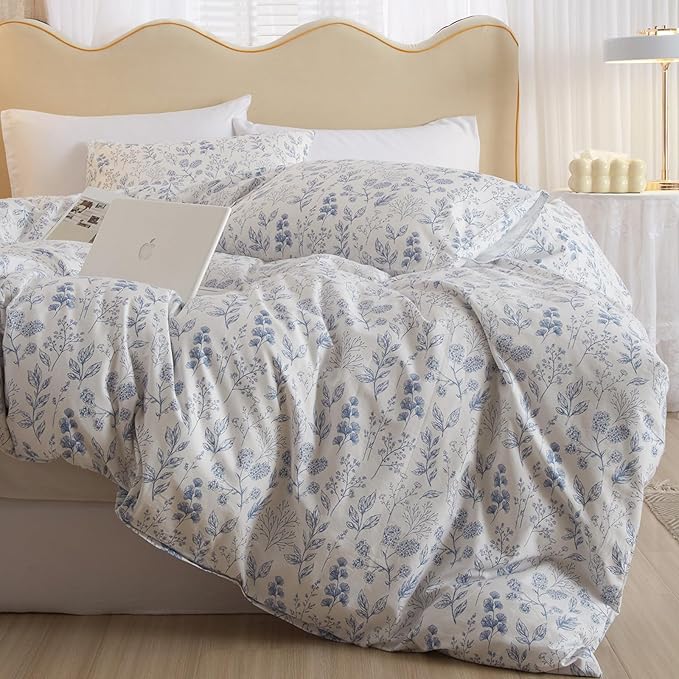 HighBuy Blue Floral Comforter Set Twin XL White Botanical Bedding Comforter Set Twin XL Bed Soft Cottagecore Blue Flowers Coquette Bedding Set Aesthetic Boho Comforter with 2 Pillowcase