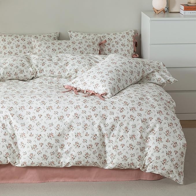 HighBuy Cute Floral Boho Comforter Set Twin XL 3 Piece Kids Comforter with 2 Bowknot Bow Tie Pillowcases Bohemian Breathable Bedding Comforters for Teen Girl Boy,Cozy Soft Comforter Set Quilt