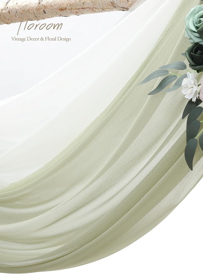 Floroom Arch Flowers with Drapes Kit (Pack of 4) - 2pcs Artificial Emerald & Sage Green Floral Swag Arrangement with 2pcs Draping Fabric for Wedding Ceremony Arbor and Reception Backdrop Decoration