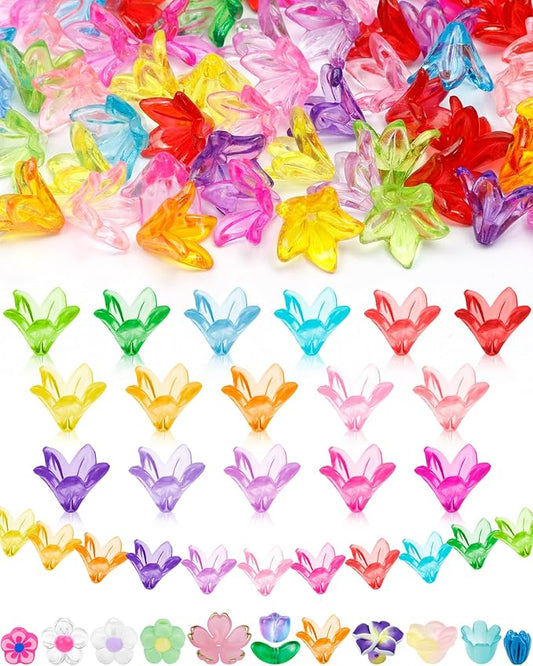 FIVEIZERO 200PCS Acrylic Lily Flower Beads, 16 Colors Trumpet Bell Floral Bead Charms for Bracelets, Necklaces & DIY Jewelry Making Crafts