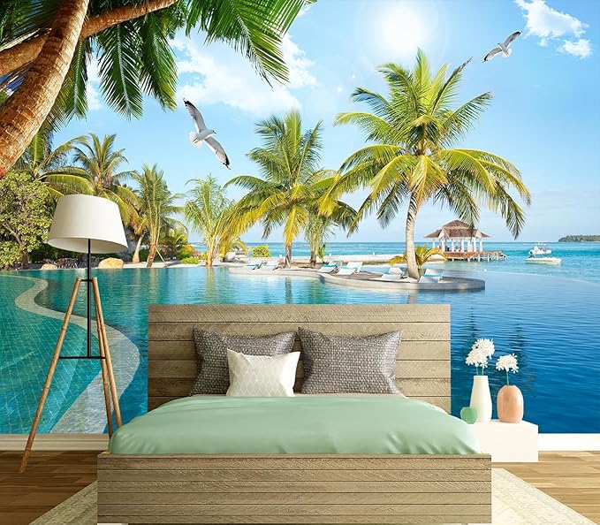 Eierme-Luxury Beach Resort Background Mural Wallpaper Peel and Stick 137" x 102"