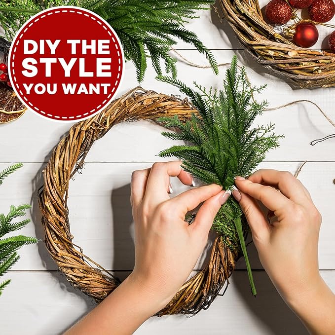 6 Pcs Norfolk Pine Stems Real Touch Norfolk Pine Branches Realistic Christmas Greenery Evergreen Stems for Decorating Christmas Indoor Home Decor