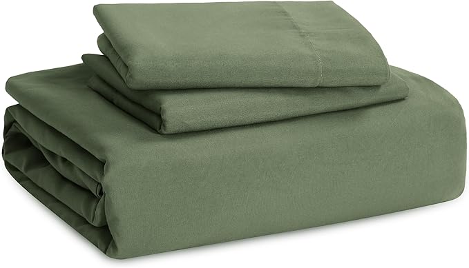 Bedsure Duvet Cover Queen Size with Fitted Sheet - 4 Pieces Prewashed Cotton-Like Extra Soft Bedding Set, Includes 1 Duvet Cover 90x90 Inches, 2 Pillow Shams, 1 Fitted Sheet, Olive Green