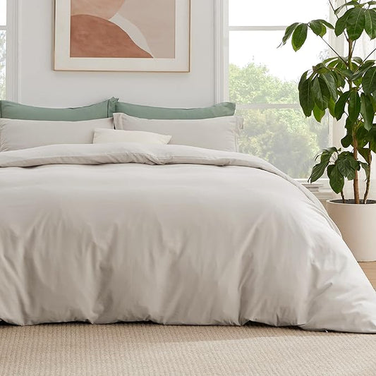 Bedsure Duvet Cover with Fitted Sheet Twin/Twin XL - Deep Pocket, Hotel Luxury Soft Double Brushed Bedding Set with Zipper Closure, 1 Duvet Cover, 1 Fitted Sheet, 1 Pillow Shams, NO Comforter, Linen